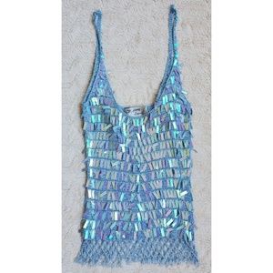 Vintage y2k 90s lavender periwinkle sequin iridescent top